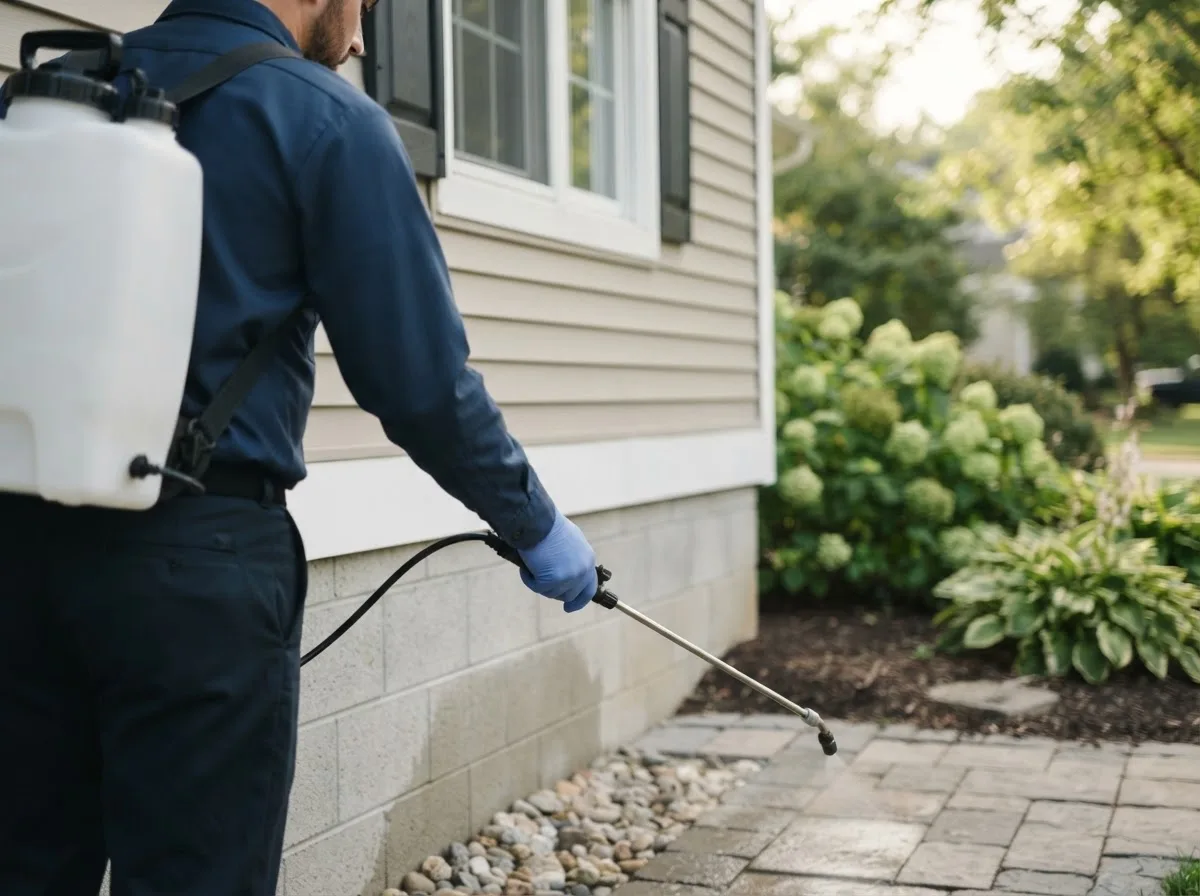 Pest control technician inspecting a home in Silvis, IL
